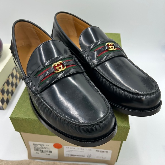 Men’s Gucci KAVEH interlocking G leather loafers size 12.5 made in Italy NWT - Picture 1 of 12